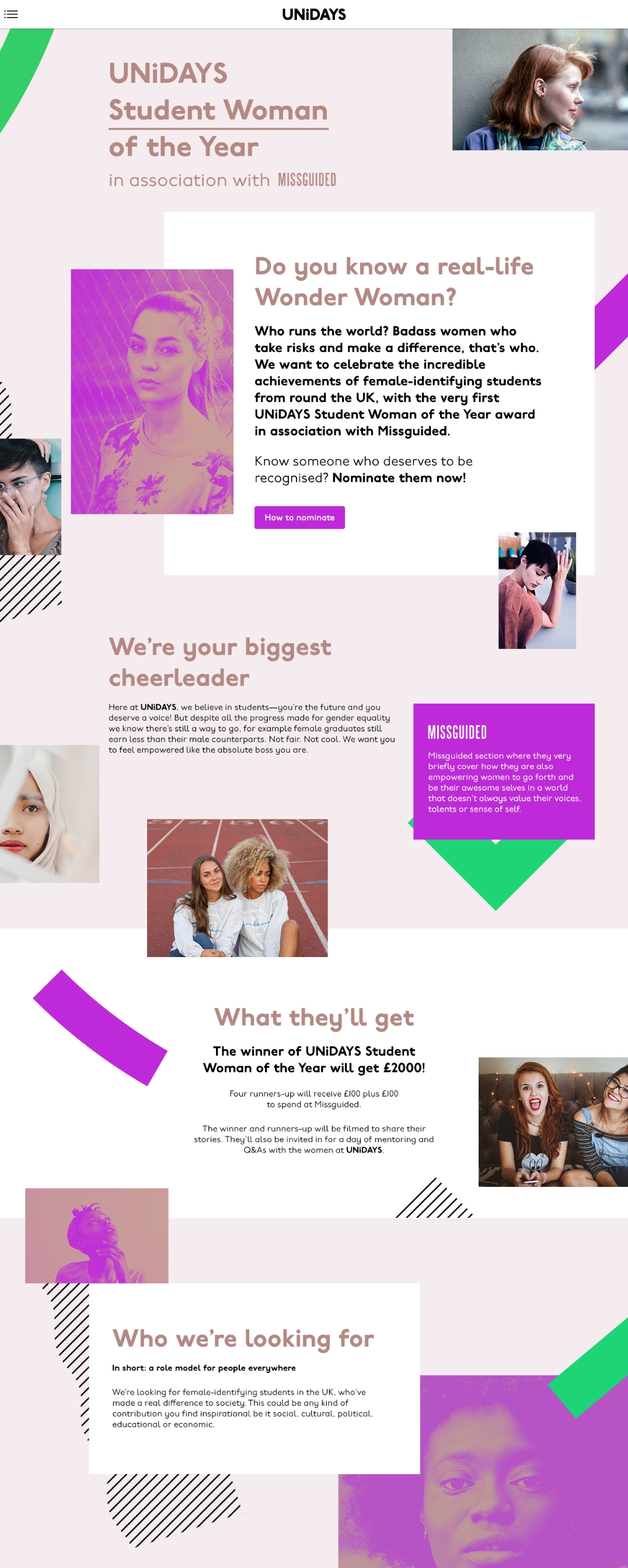 UNiDAYS x Student Woman of the Year - Landing page design